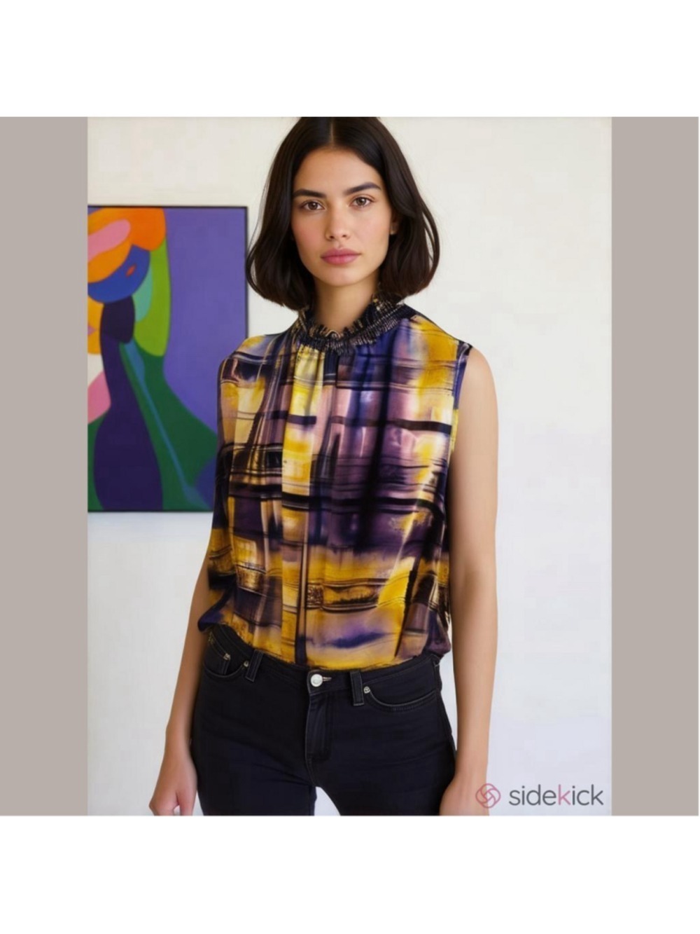 Laura Plus Size 22 Purple Gold Plaid Sleeveless Satin Blouse